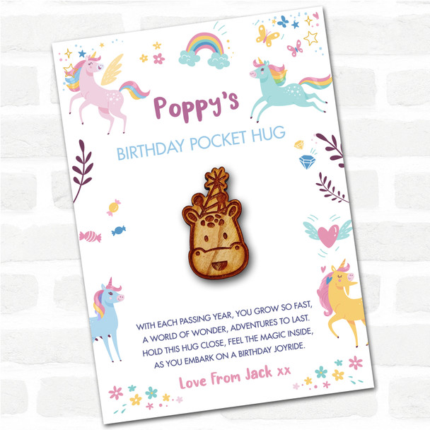 Giraffe In A Party Hat Kid's Girls Birthday Unicorn Personalised Gift Pocket Hug