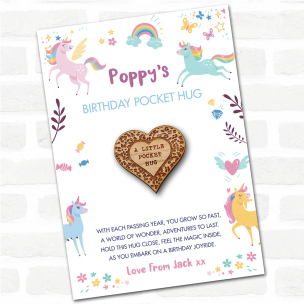 Leopard Print Heart Kid's Girls Birthday Unicorn Personalised Gift Pocket Hug
