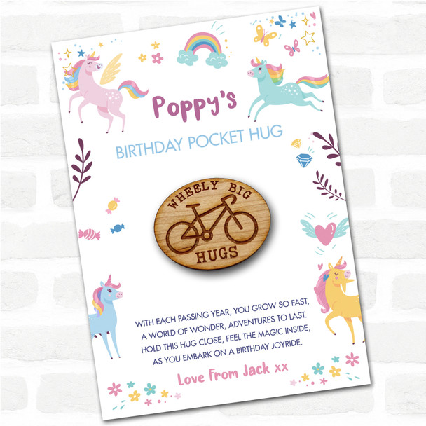 Bicycle Kid's Girls Birthday Unicorn Personalised Gift Pocket Hug