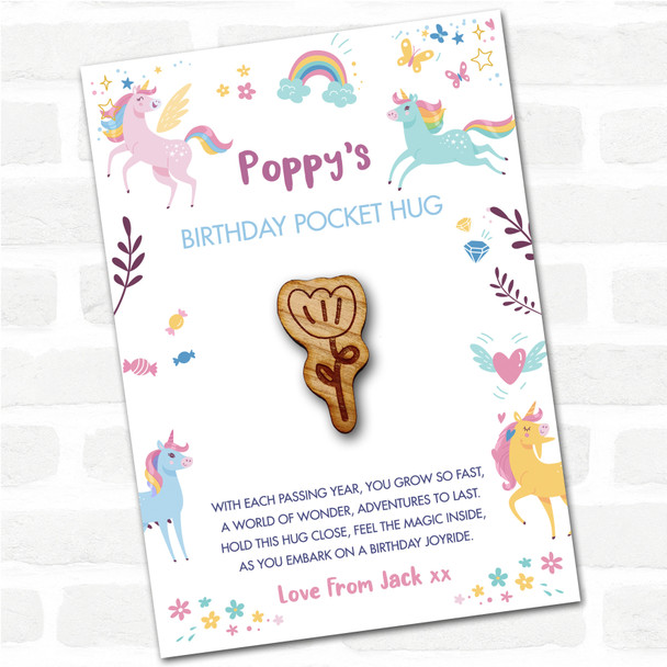 Single Tulip Kid's Girls Birthday Unicorn Personalised Gift Pocket Hug