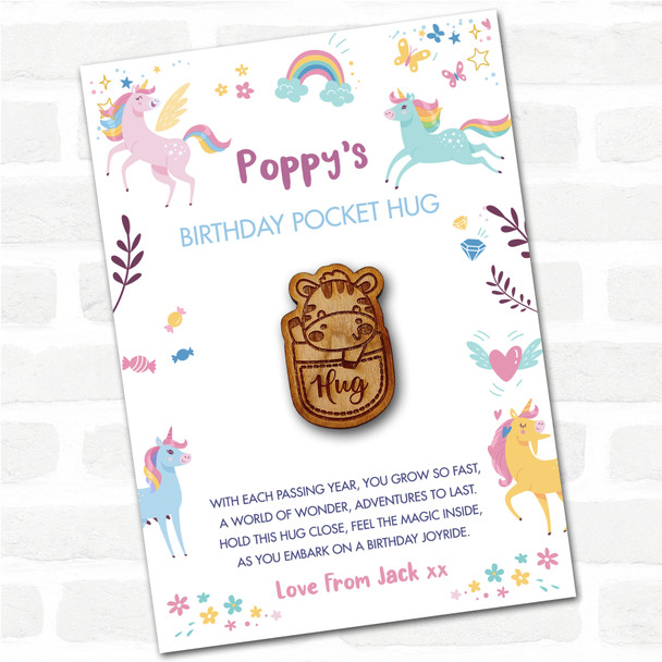 Zebra In A Pocket Kid's Girls Birthday Unicorn Personalised Gift Pocket Hug