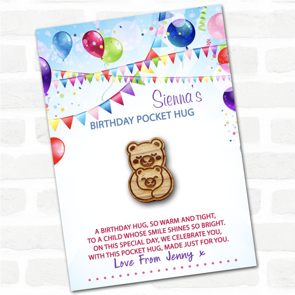 Parent and Baby Bear Kid's Birthday Balloons Personalised Gift Pocket Hug