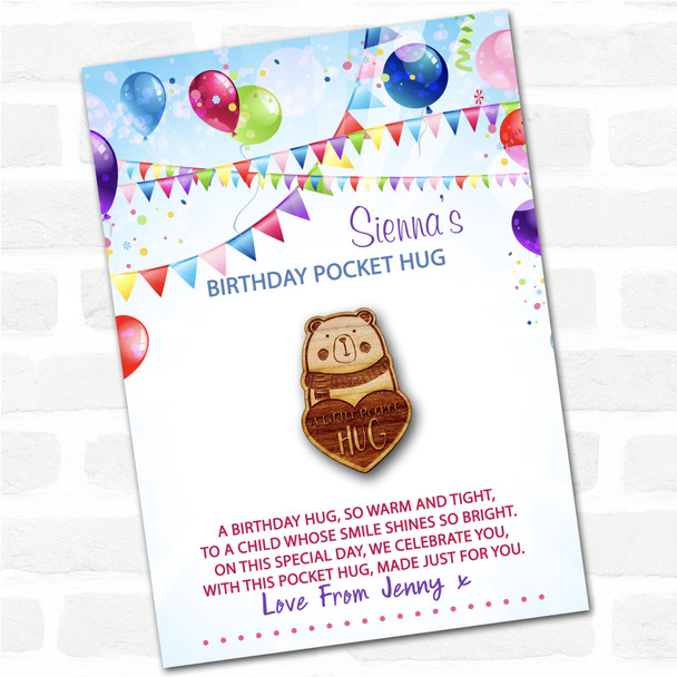Cute Bear Wearing Scarf Kid's Birthday Balloons Personalised Gift Pocket Hug