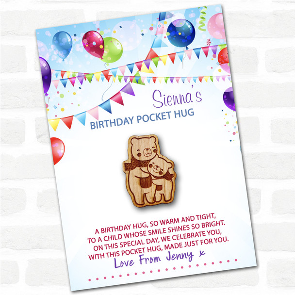 2 Bears In Scarves Cuddling Kid's Birthday Balloons Personalised Gift Pocket Hug