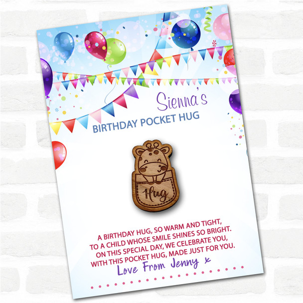 Giraffe In A Pocket Kid's Birthday Balloons Personalised Gift Pocket Hug