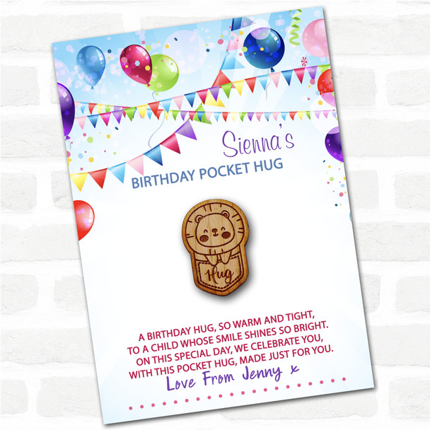 Lion In A Pocket Kid's Birthday Balloons Personalised Gift Pocket Hug