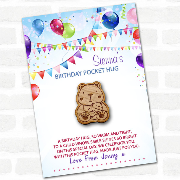 Parent & Baby Bear Kid's Birthday Balloons Personalised Gift Pocket Hug