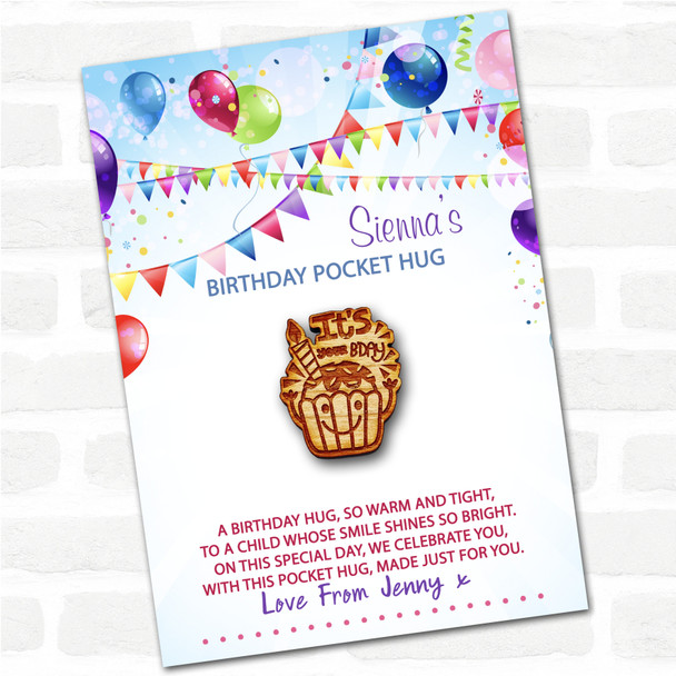 Cute Birthday Cupcake Face Kid's Birthday Balloons Personalised Gift Pocket Hug