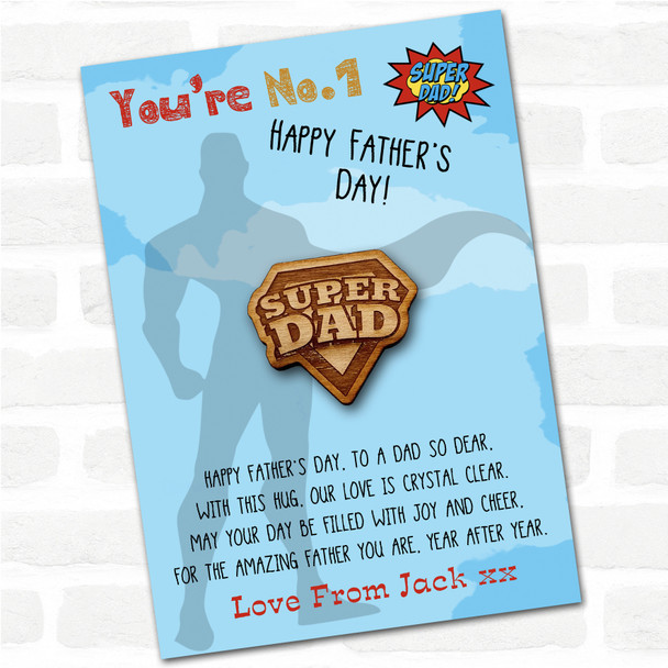 Super Dad Badge Superhero Dad Father's Day Personalised Gift Pocket Hug