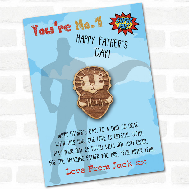 Lion And love Heart Superhero Dad Father's Day Personalised Gift Pocket Hug