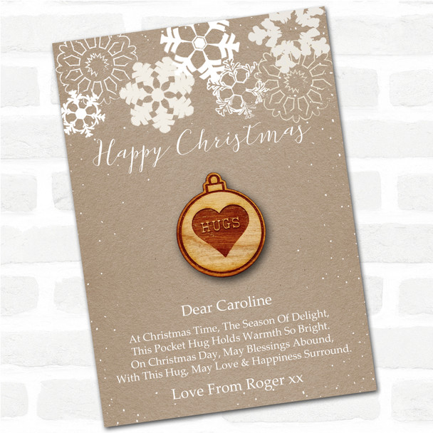 Bauble Snowflakes Happy Christmas Personalised Gift Pocket Hug