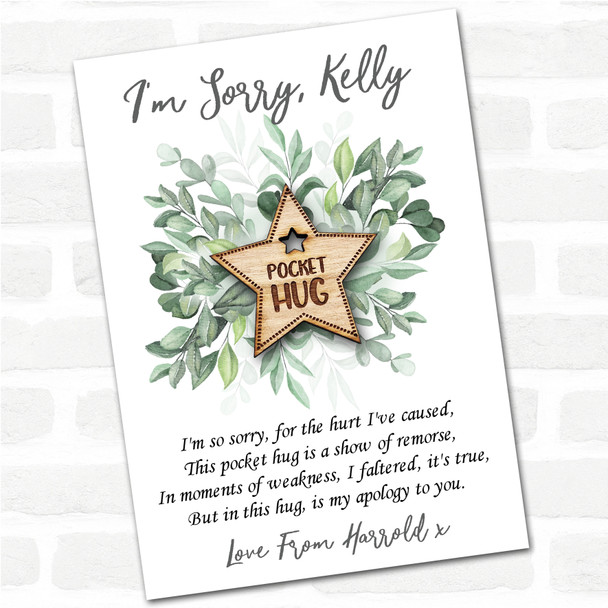 Star Hole Leaves I'm Sorry Apology Personalised Gift Pocket Hug