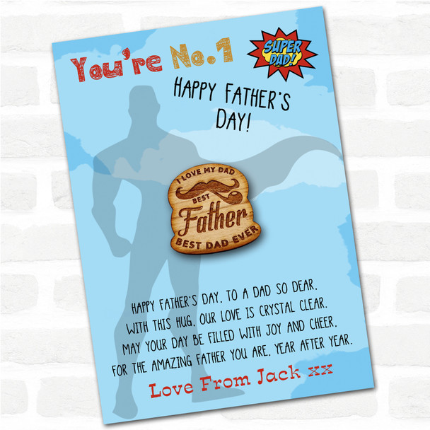 Best Dad Ever Moustache Superhero Dad Father's Day Personalised Gift Pocket Hug