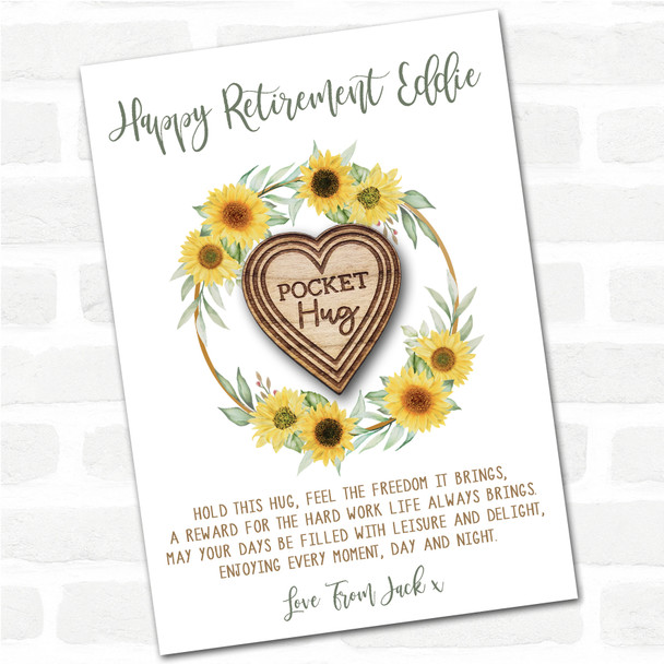 Hearts Pattern Happy Retirement Sunflower Personalised Gift Pocket Hug