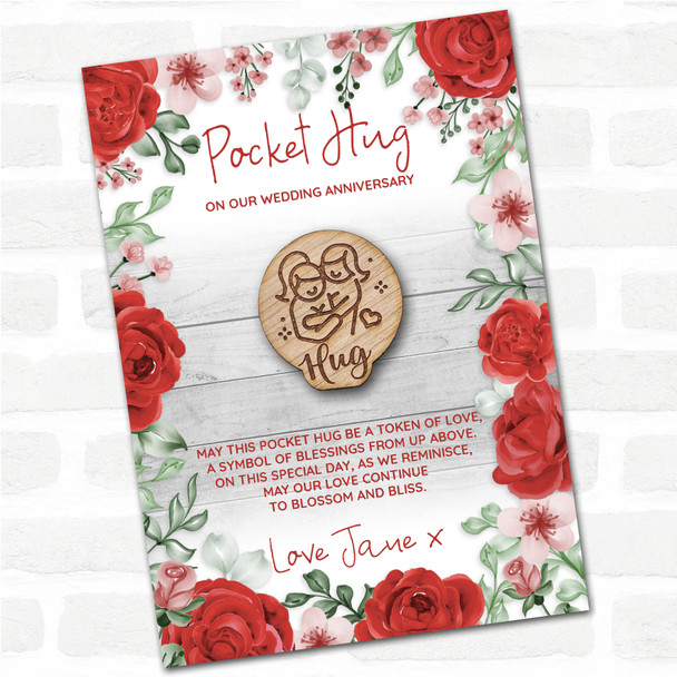 Female Couple Hugging Heart Roses Wedding Anniversary Personalised Pocket Hug