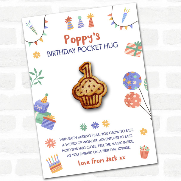 Cupcake 1 Candle Kid's Birthday Hats Cakes Personalised Gift Pocket Hug