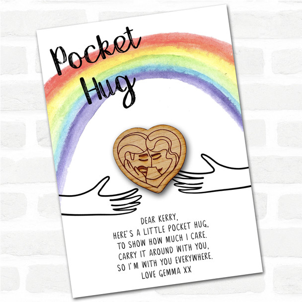 Couples Faces Embracing Rainbow Personalised Gift Pocket Hug