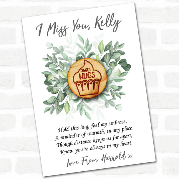 Cupcake Heart Wrapper Green Leaves I Miss You Personalised Gift Pocket Hug