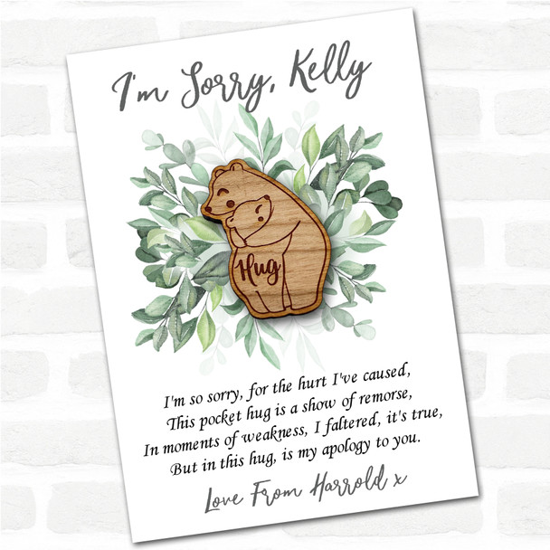 Parent Child Bears Leaves I'm Sorry Apology Personalised Gift Pocket Hug