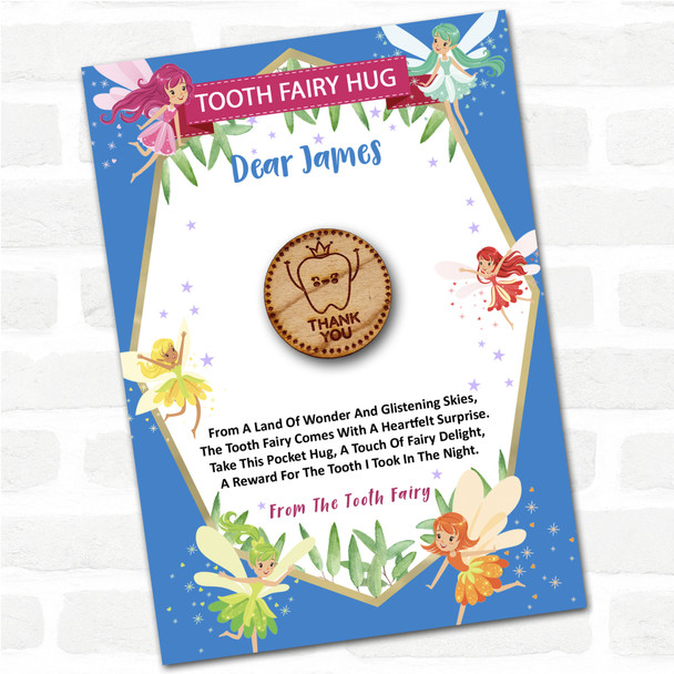 Tooth Crown and Stars Lost Tooth Fairy Personalised Gift Pocket Hug