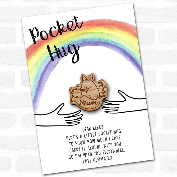 Fox Parent & Sleepy Cub Rainbow Personalised Gift Pocket Hug