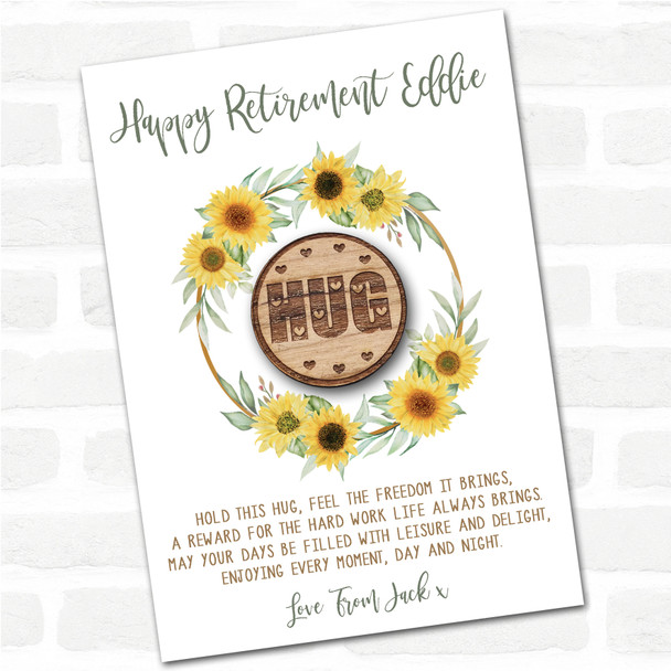 Circle Someone Special Happy Retirement Sunflower Personalised Gift Pocket Hug