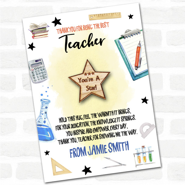 You're A Star Yellow Thank You Teacher Personalised Gift Pocket Hug