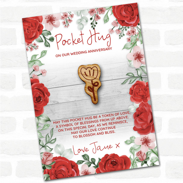 Single Tulip Roses Wedding Anniversary Personalised Gift Pocket Hug