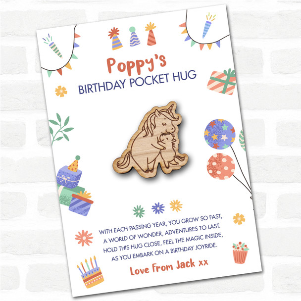 Parent and Baby Unicorn Kid's Birthday Hats Cakes Personalised Gift Pocket Hug