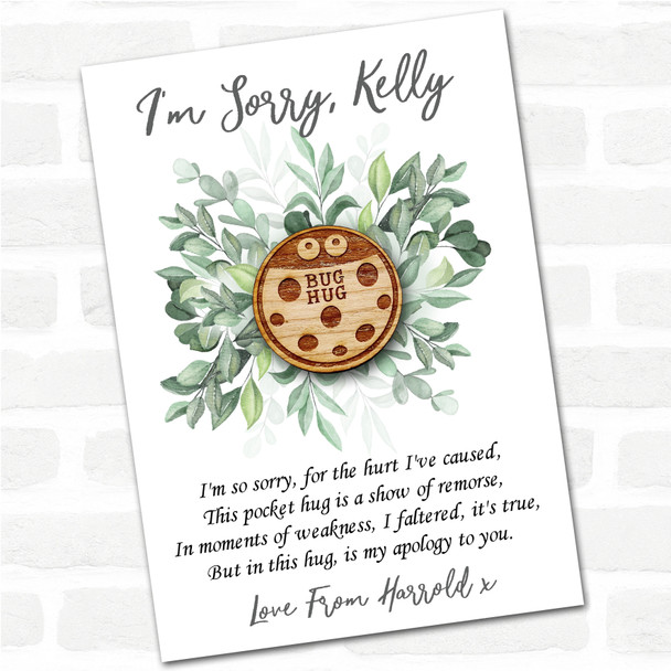 Ladybug Googly Eyes Leaves I'm Sorry Apology Personalised Gift Pocket Hug