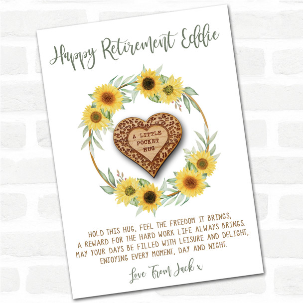 Leopard Print Heart Happy Retirement Sunflower Personalised Gift Pocket Hug