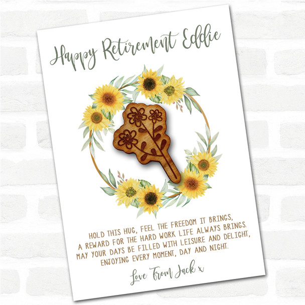 3 Simple Little Flowers Happy Retirement Sunflower Personalised Gift Pocket Hug