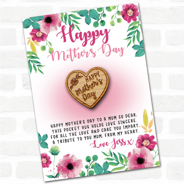 Happy Mother's Day Heart Pink Happy Mother's Day Personalised Gift Pocket Hug