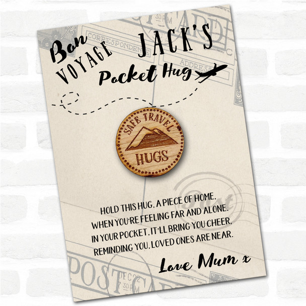 Mountain Style 2 Bon Voyage Good Luck Travelling Personalised Gift Pocket Hug