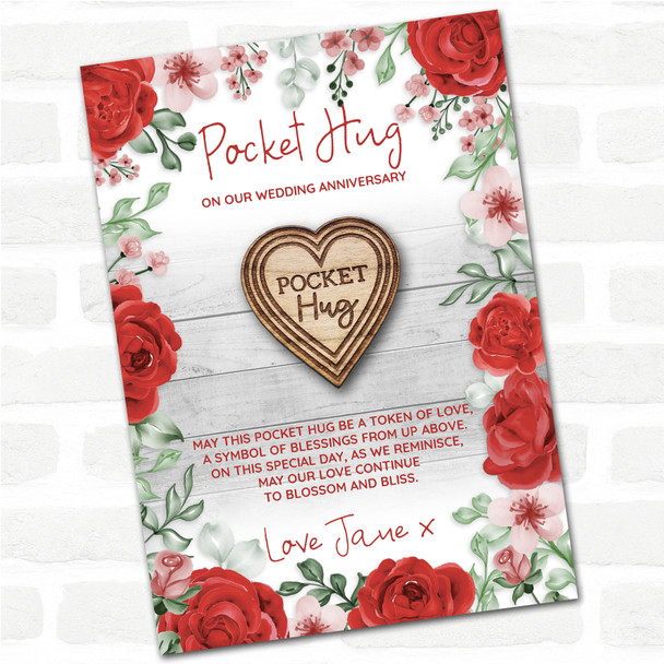 Hearts Pattern Roses Wedding Anniversary Personalised Gift Pocket Hug