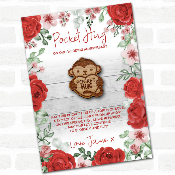 Monkey Heart Roses Wedding Anniversary Personalised Gift Pocket Hug