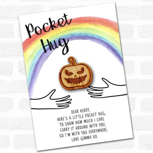 Angry Pumpkin Rainbow Personalised Gift Pocket Hug