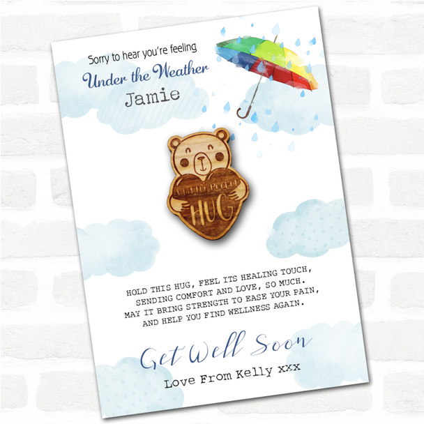 Love Heart Teddy Bear Umbrella Get Well Soon Personalised Gift Pocket Hug