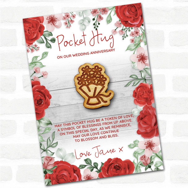 Bouquet Of Flowers Ribbon Roses Wedding Anniversary Personalised Gift Pocket Hug