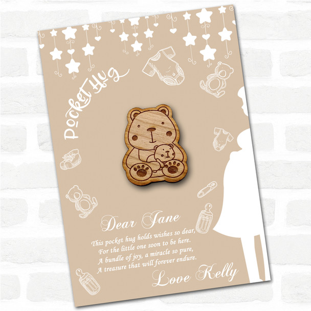 Parent & Baby Bear Neutral Baby Shower Personalised Gift Pocket Hug