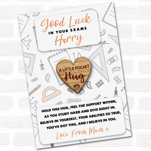 Hole Cut From Heart Good Luck In Your Exams Personalised Gift Pocket Hug