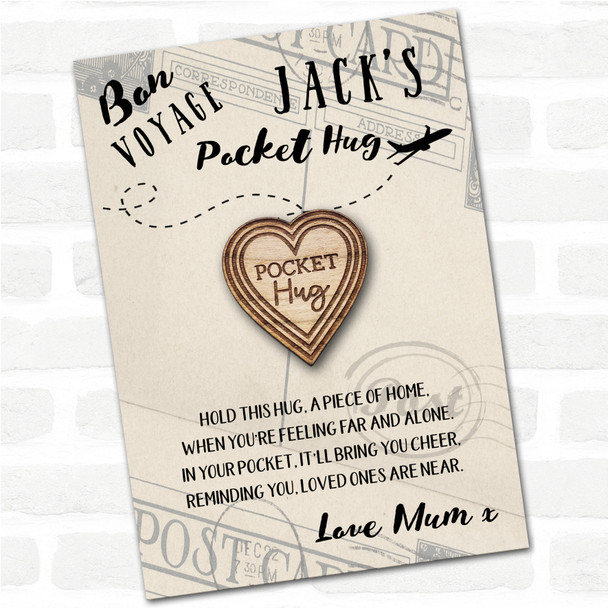 Hearts Pattern Bon Voyage Good Luck Travelling Personalised Gift Pocket Hug