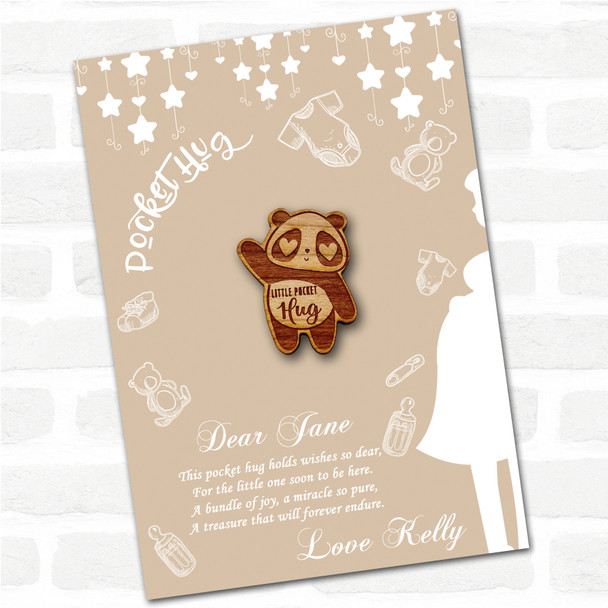 Panda Bear Neutral Baby Shower Personalised Gift Pocket Hug