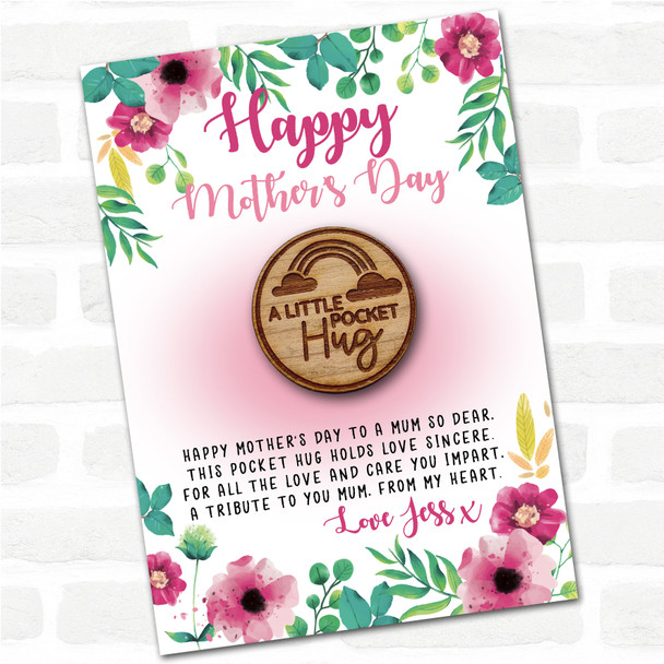 Circle A Rainbow Pink Floral Happy Mother's Day Personalised Gift Pocket Hug