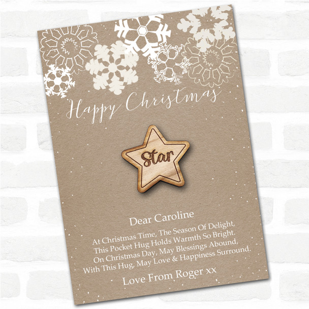 Star Snowflakes Happy Christmas Personalised Gift Pocket Hug