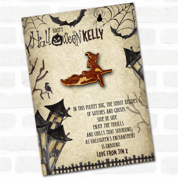 Witch On Broomstick Halloween Happy Halloween Haunted Personalised Pocket Hug