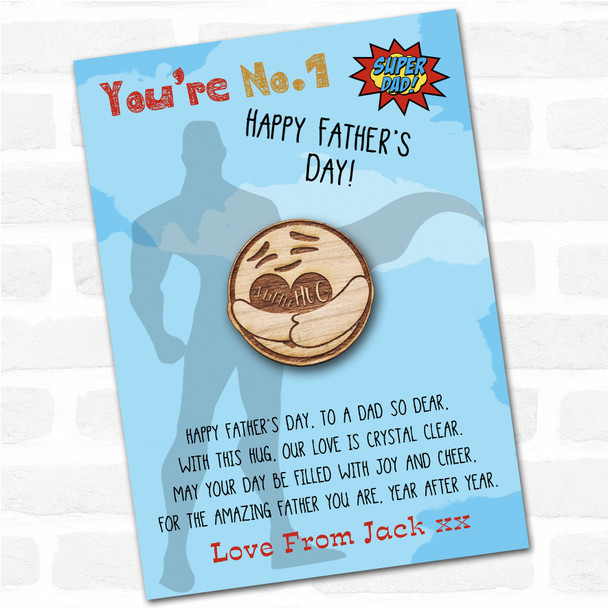 Smiling Face Superhero Dad Father's Day Personalised Gift Pocket Hug