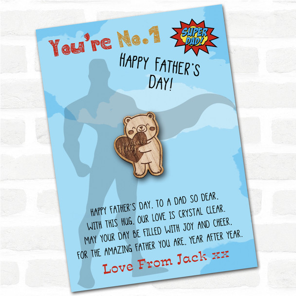 Teddy Bear Heart Superhero Dad Father's Day Personalised Gift Pocket Hug