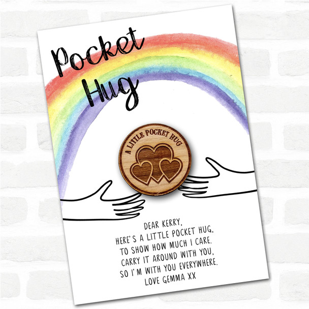 Circle Three Hearts Rainbow Personalised Gift Pocket Hug