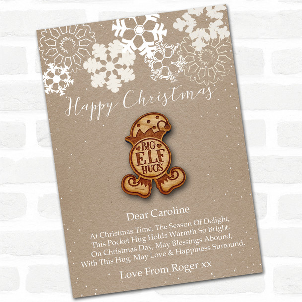 Elf Hat and Shoes Snowflakes Happy Christmas Personalised Gift Pocket Hug